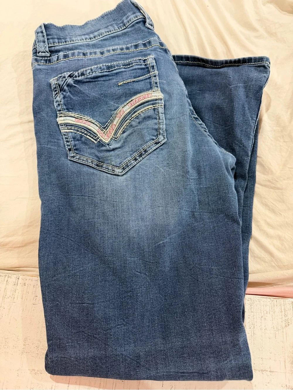 Buckle Men's Boot Cut Jeans - Medium Blue with Accent Stitching